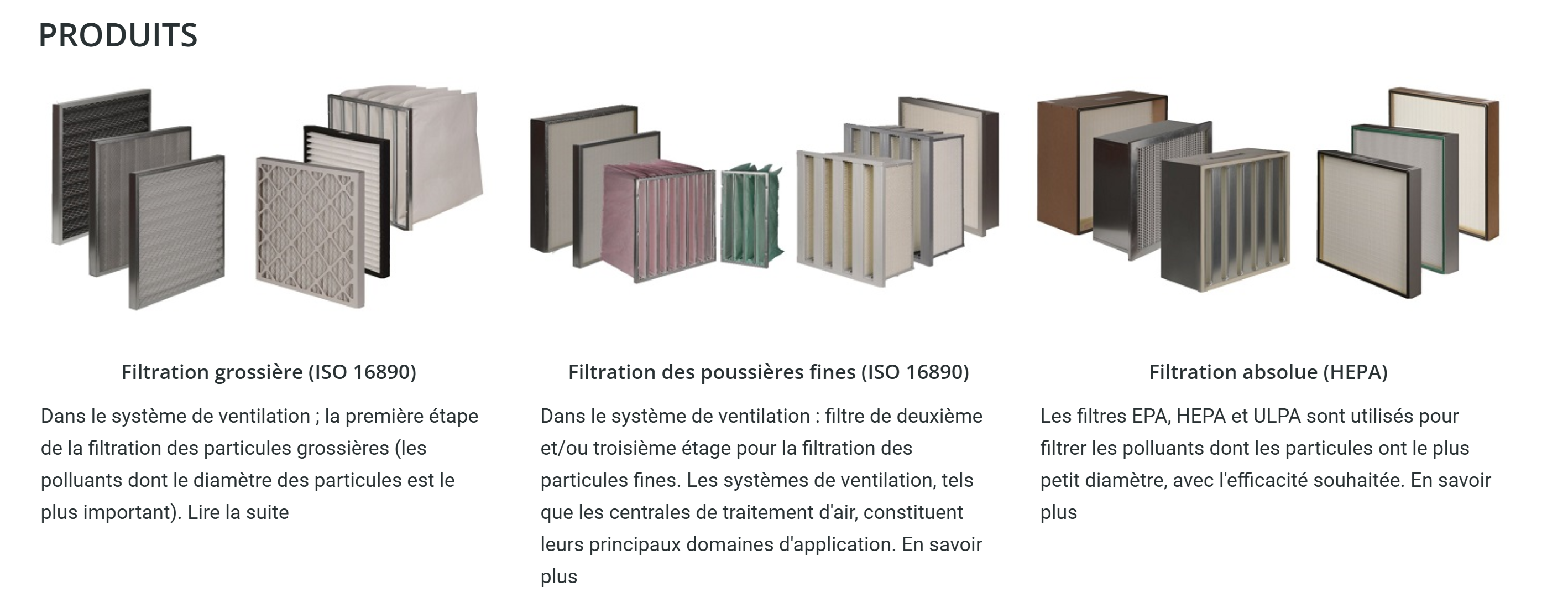 Catégories de filtres DELTA FILTRES